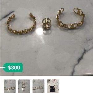 Tori Burch gold cuff bracelets & ring set.